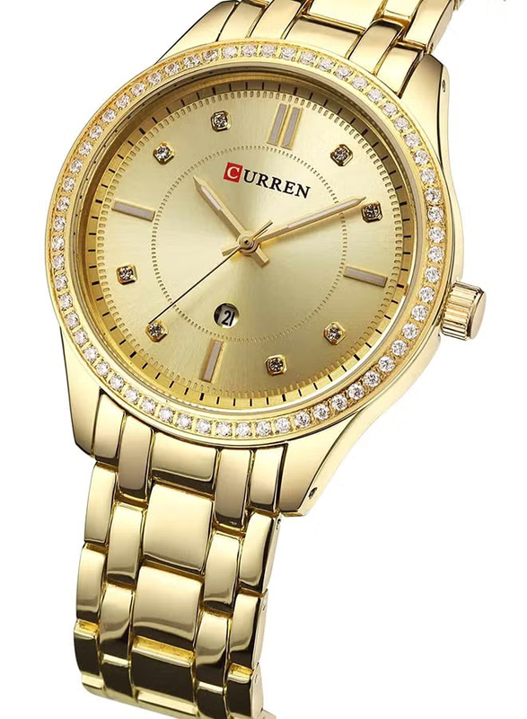 Curren Analog Wrist Watch for Girls with Stainless Steel Band, Water Resistant, C9010L-2, Gold