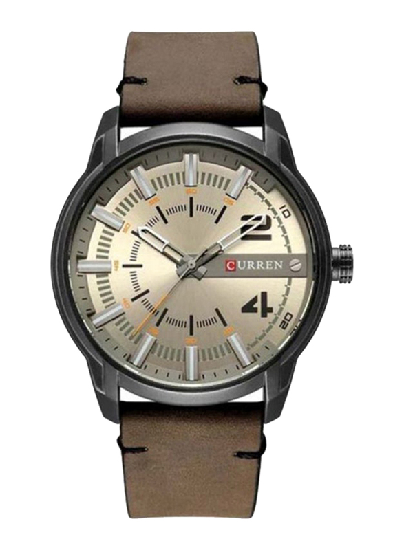 Curren Analog Watch for Men with Leather Band, Water Resistant, M-8306-4, Brown-Gold