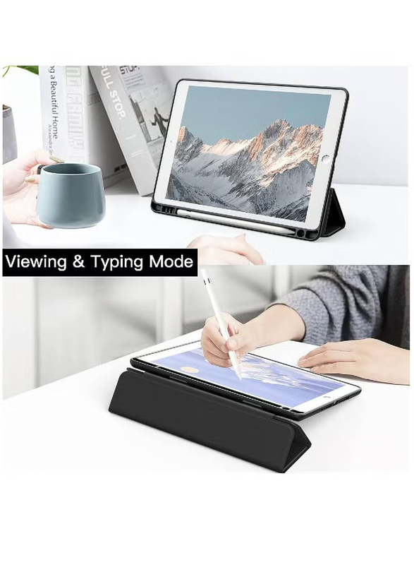 10.2-inch Apple iPad (7th/8th/9th Generation) (2021/2020/2019) Auto Wake/Sleep Back Shell Slim Stand Shockproof Tablet Case Cover with Pencil Holder, Black