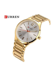 Curren Analog Watch for Men with Stainless Steel Band, Water Resistant, 8280, Gold-White