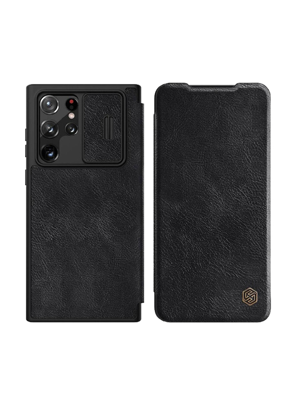 Nillkin Samsung Galaxy S23 Ultra Camera Protection Leather Flip Luxury wallet Business Style with Card Slot Mobile Phone Case Cover, Black