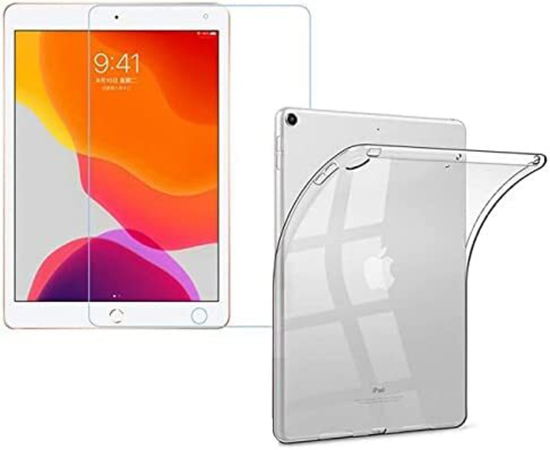 Aclix 2-Piece Apple iPad (9th Generation) Screen Protector 10.2-Inch 2021 with TPU Tablet Phone Back Case Cover, Clear