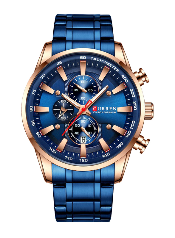 Curren Analog Watch for Men with Stainless Steel Band, Chronograph, J4516RG-BL-KM, Blue