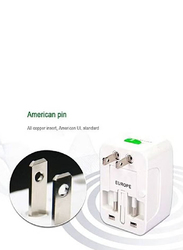 Universal Travel Adapter with Dual-USB Charging Ports, White