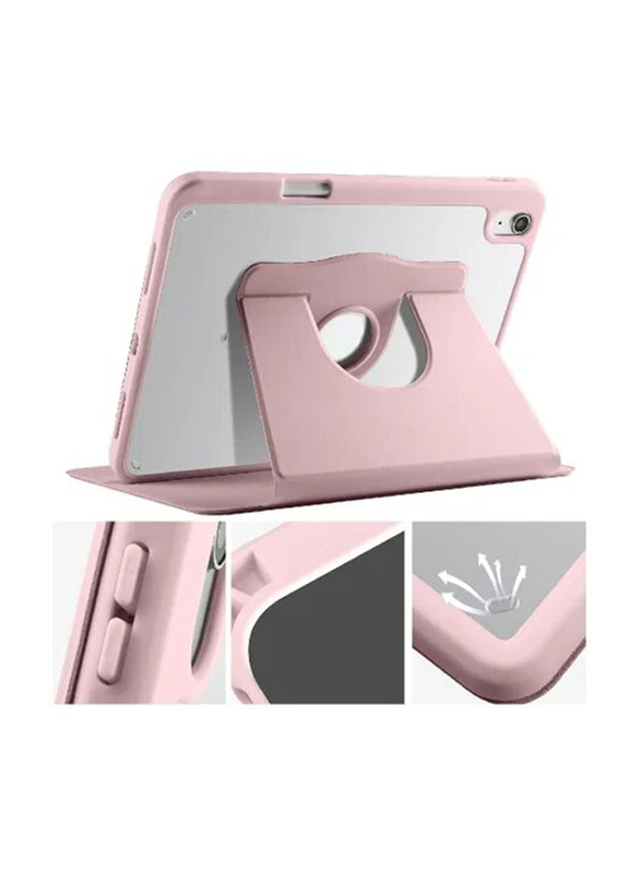 10.9-inch Apple iPad (10th Generation) (2022) Hard PC Back Shell Slim, Hard Shell Folio, Auto Sleep/Wake 360° Rotating Stand Smart Tablet Case Cover, Pink