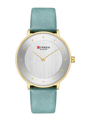 Curren Analog Watch for Women with Leather Band, Water Resistant, 9033, Green-White