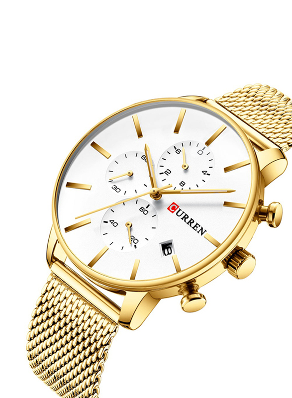 Curren Analog Watch for Men with Stainless Steel Band, Water Resistant and Chronograph, 8339-4, Gold-White