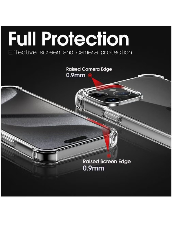 Olliwon Apple 15 Pro 6.1 Inch Protective Shockproof Anti-Scratch Transparent Camera Protection Mobile Phone Case Cover, Clear