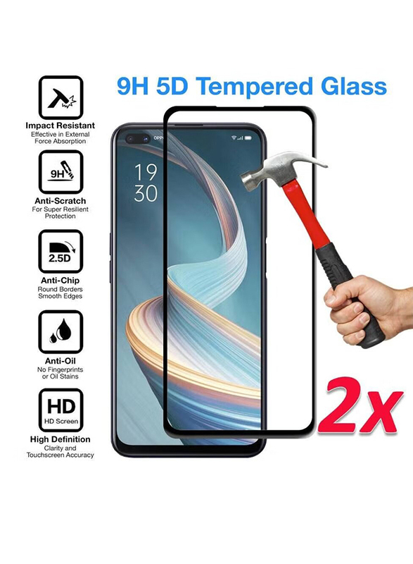 Oppo Reno 4 Glass Screen Protector, 2 Pieces, Clear/Black