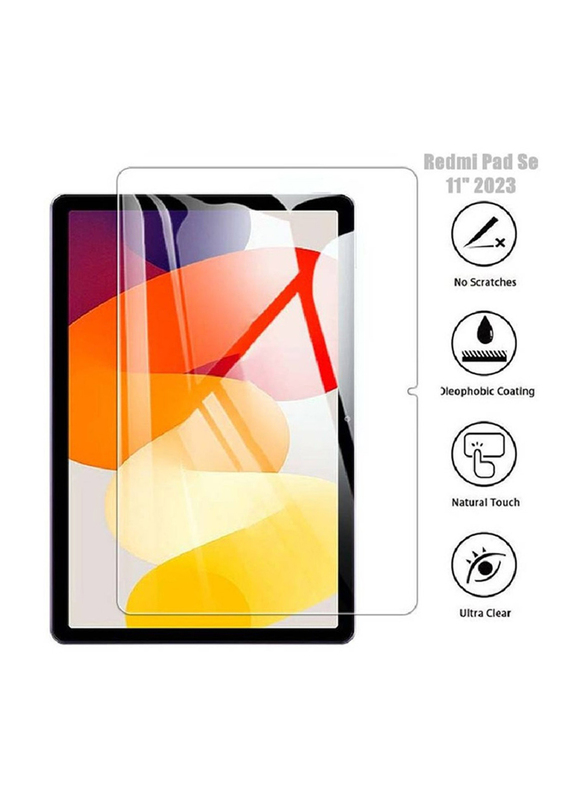 Xiaomi Redmi Pad SE 11 inch Released 2023 Tri fold Slim Lightweight Hard Shell Smart Protective Case Cover with Tempered Glass Screen Protector, Black/Clear