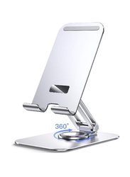 Universal Foldable Cradle Adjustable Swivel Desktop Holder Tablet Stand with 360 Degree Rotating Base, Silver