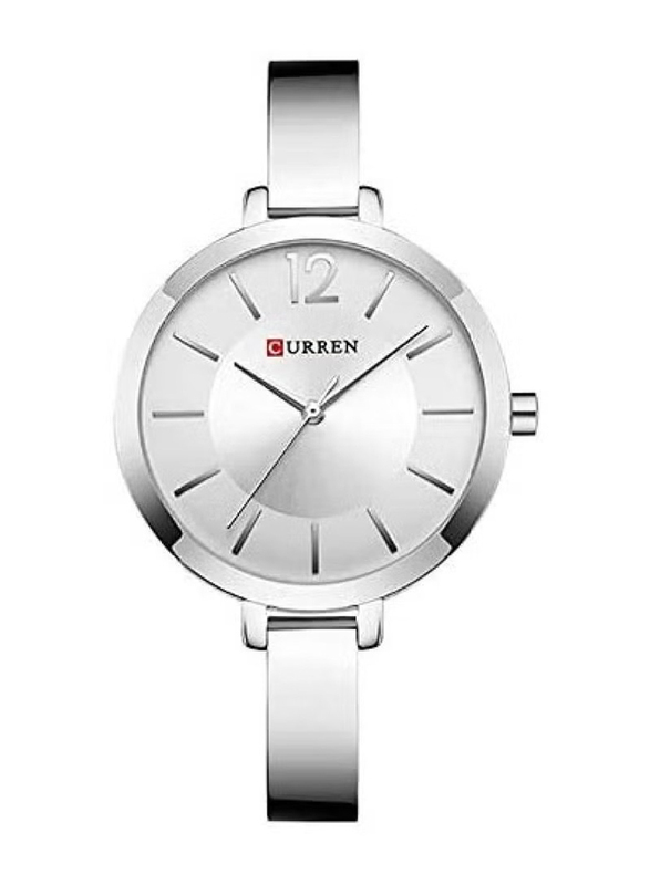 Curren Analog Watch for Women with Stainless Steel Band, Water Resistant, 9012, Silver-White