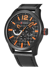 Curren Analog Watch for Men with Leather Band, Water Resistant & Chronograph, 8247, Black-Grey