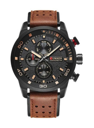 Curren Analog Watch for Men with Leather Band, Chronograph, 8250, Brown-Black