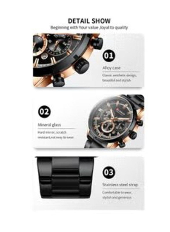 Curren Analog Watch for Unisex with Stainless Steel Band, Water Resistant and Chronograph, J4244B, Black