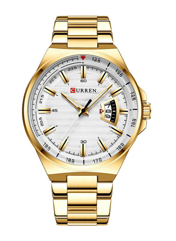 Curren Analog Watch for Men with Stainless Steel Band, Water Resistant, 8375, Gold-White