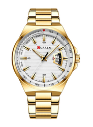 Curren Analog Watch for Men with Stainless Steel Band, Water Resistant, 8375, Gold-White