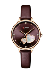 Curren Analog Watch for Women with Leather Band, Water Resistant, 9077, Burgundy