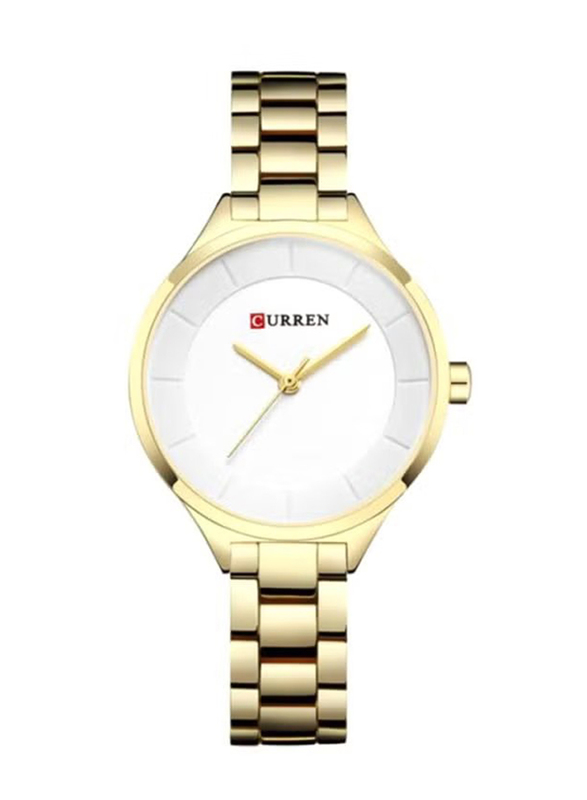 

Curren Analog Watch for Women with Alloy Band, Water Resistant, 9015, Gold-White