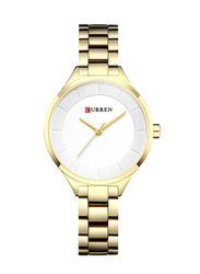 Curren Analog Watch for Women with Alloy Band, Water Resistant, 9015, Gold-White