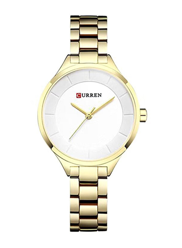 

Curren Analog Watch for Women with Stainless Steel Band, Water Resistant, WT-CU-9015-GO2#D2, Gold-White