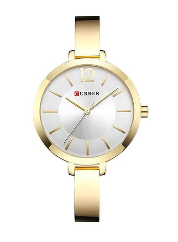 Curren Analog Watch for Women with Stainless Steel Band, Water Resistant, 9012, Gold-White