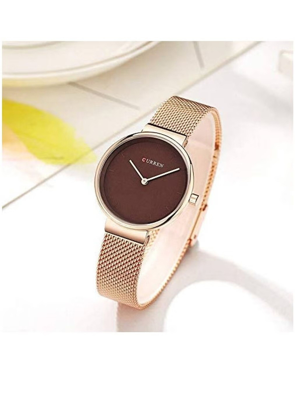 Curren Analog Watch for Women with Metal Band, Water Resistant, 9016, Rose Gold-Burgundy