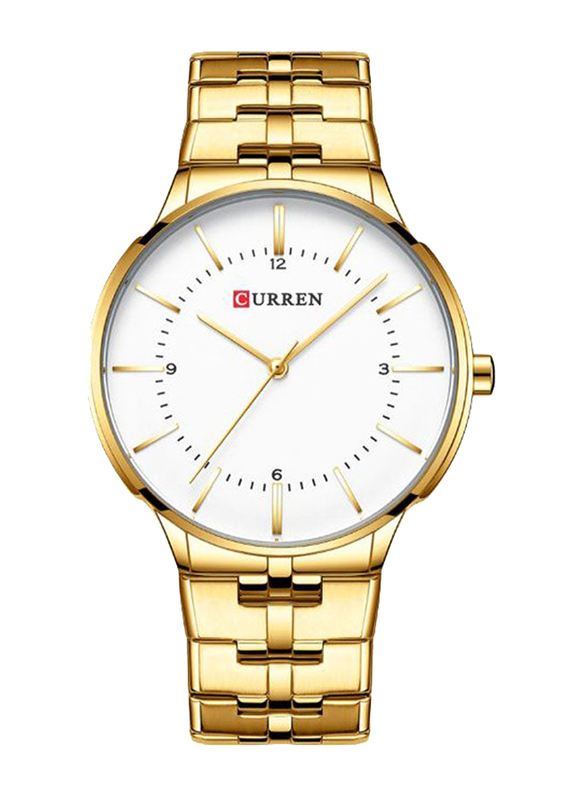 Curren Analog Watch for Men with Stainless Steel Band, Water Resistant, 8321, Gold-White