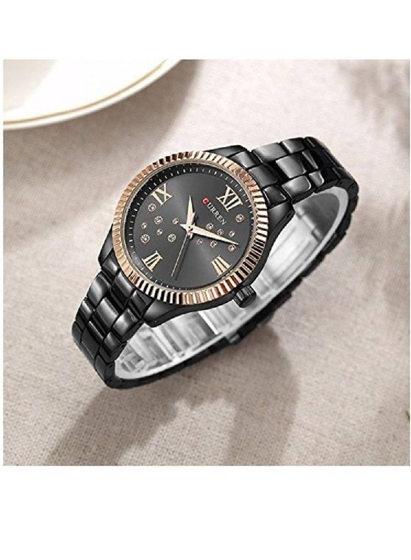 Curren New Fashion Quartz Movement Analog Watch for Women with Stainless Steel Band, Water Resistant, 9009, Black