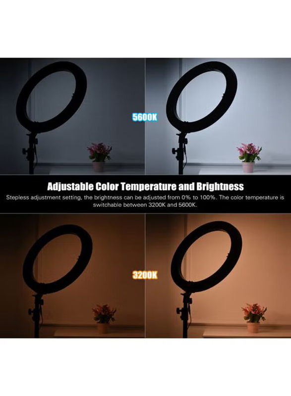 Andoer Universal Mobile Phone LED Bi-Colour Digital Ring Video Light, Black/White