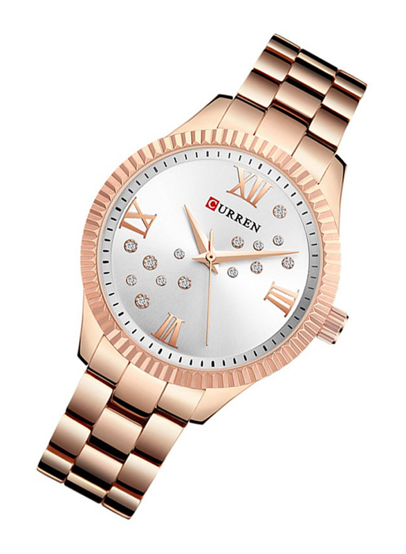 Curren Analog Watch for Women with Stainless Steel Band, Water Resistant, 9009, Rose Gold-Silver