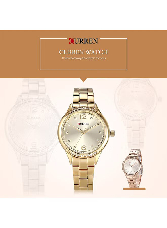 Curren Analog Watch for Women with Stainless Steel Band, Water Resistant, WT-CU-9003-GO1#D1, Gold-White