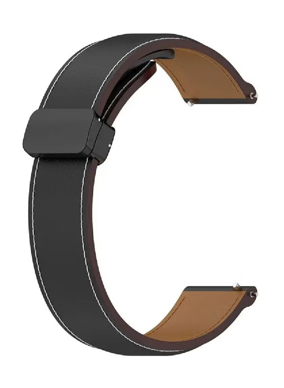 Perfii Genuine Cow Leather Watch Strap 22mm Folding Buckle Wristband for Xiaomi Mi Watch/Xiaomi Mi Watch Sport, Black