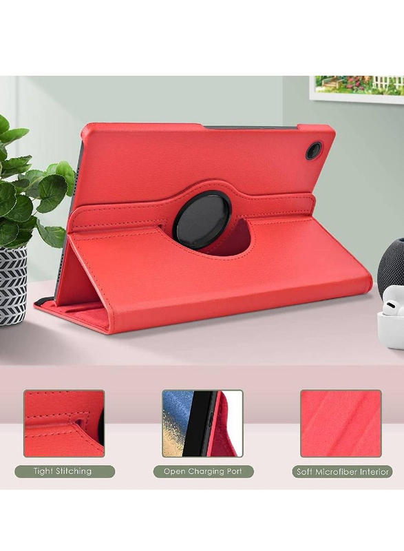 Samsung Galaxy Tab A8 Leather Tablet Flip Case Cover with 360 Degree Rotating Stand, Red