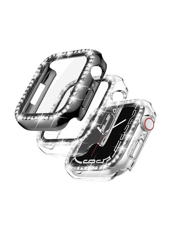 Diamond Guard Shockproof Frame Case Cover for Apple Watch 45mm, 2 Pieces, Clear/Black