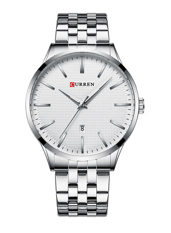 Curren Analog Watch for Men with Stainless Steel Band, Water Resistant, 8364, Silver-White