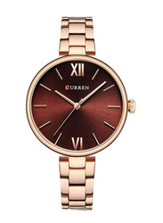 Curren Analog Watch for Women with Stainless Steel Band, Water Resistant, 9017, Gold-Brown