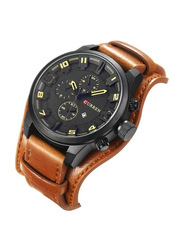 Curren Analog Watch for Men with Leather Band, Water Resistant and Chronograph, 8192, Brown-Black