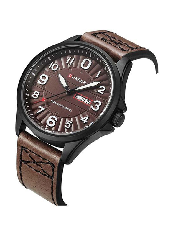 Curren Analog Watch for Men with Leather Band, Water Resistant, M-8269-3, Dark Brown