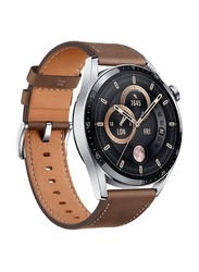 Telzeal 46mm Germany Full Touch Round Fitness Tracker Smartwatch, Silver/Brown