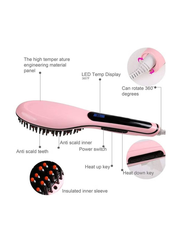 Fast Hair Straightener Electric Comb Brush With LCD Display, Pink