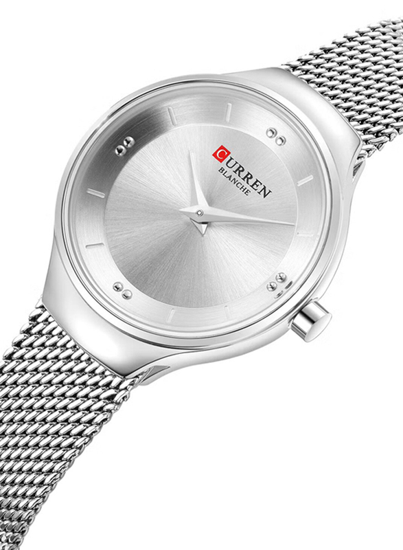 Curren Analog Watch for Women with Stainless Steel Band, Water Resistant, 9028-2, Silver