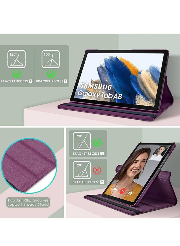 Samsung Galaxy Tab A8 Leather Tablet Flip Case Cover with 360 Degree Rotating Stand, Purple