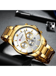 Curren Analog + Digital Watch for Men with Stainless Steel Band, Water Resistant and Chronograph, J4140G-KM, Gold-White