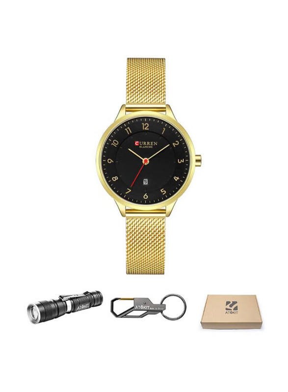 Curren Analog Watch for Women with Metal Band, 9035, Gold-Black