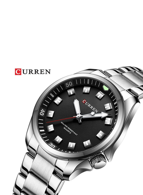 Curren Analog Watch for Men with Stainless Steel Band, Water Resistant, 8451, Silver-Black