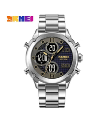 SKMEI Analog Watch for Men with Stainless Steel Band, Water Resistant and Chronograph, Silver-Multicolour