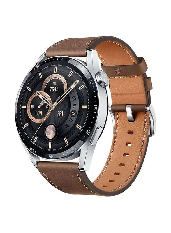 Telzeal 46mm Germany Full Touch Round Fitness Tracker Smartwatch, Silver/Brown