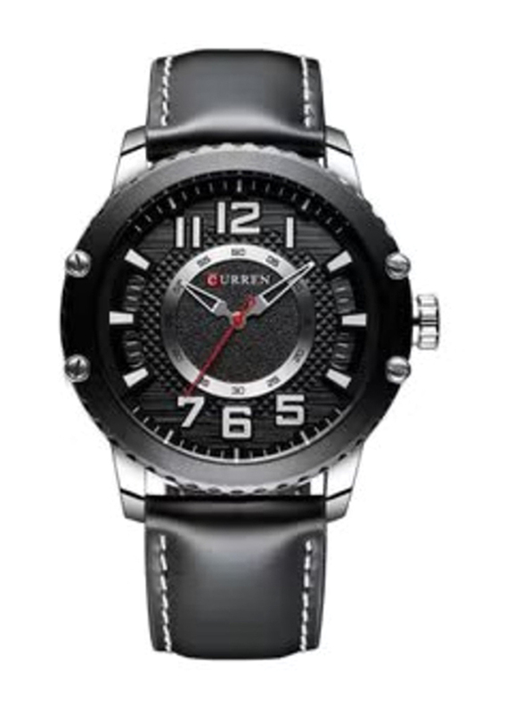 Curren Analog Watch for Men with Leather Band, Water Resistant, 8341, Black