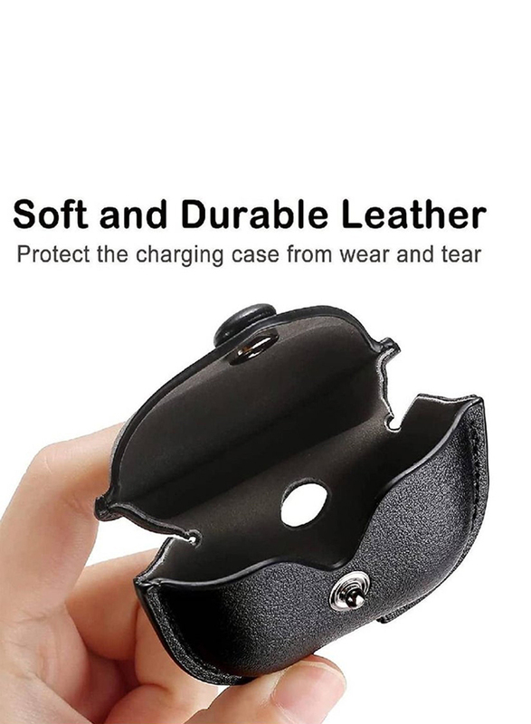 Leather Protective Skin Case Cover with Keychain and Lock for Apple AirPods 3, Black